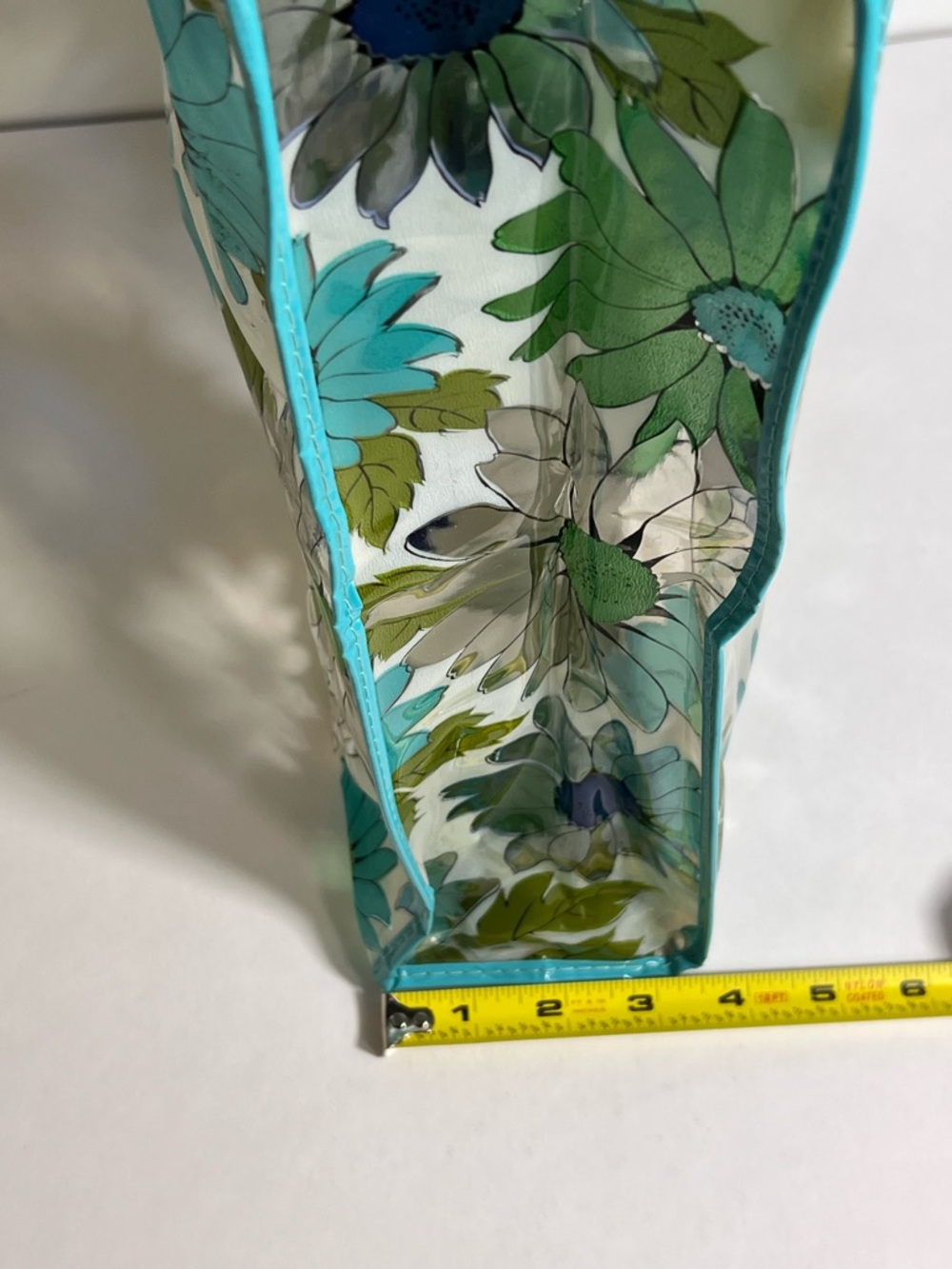 Groovy Vintage Clear Vinyl Retro Blue Green Floral Daisy Tote Bag 60s 70s - Picture 13 of 16